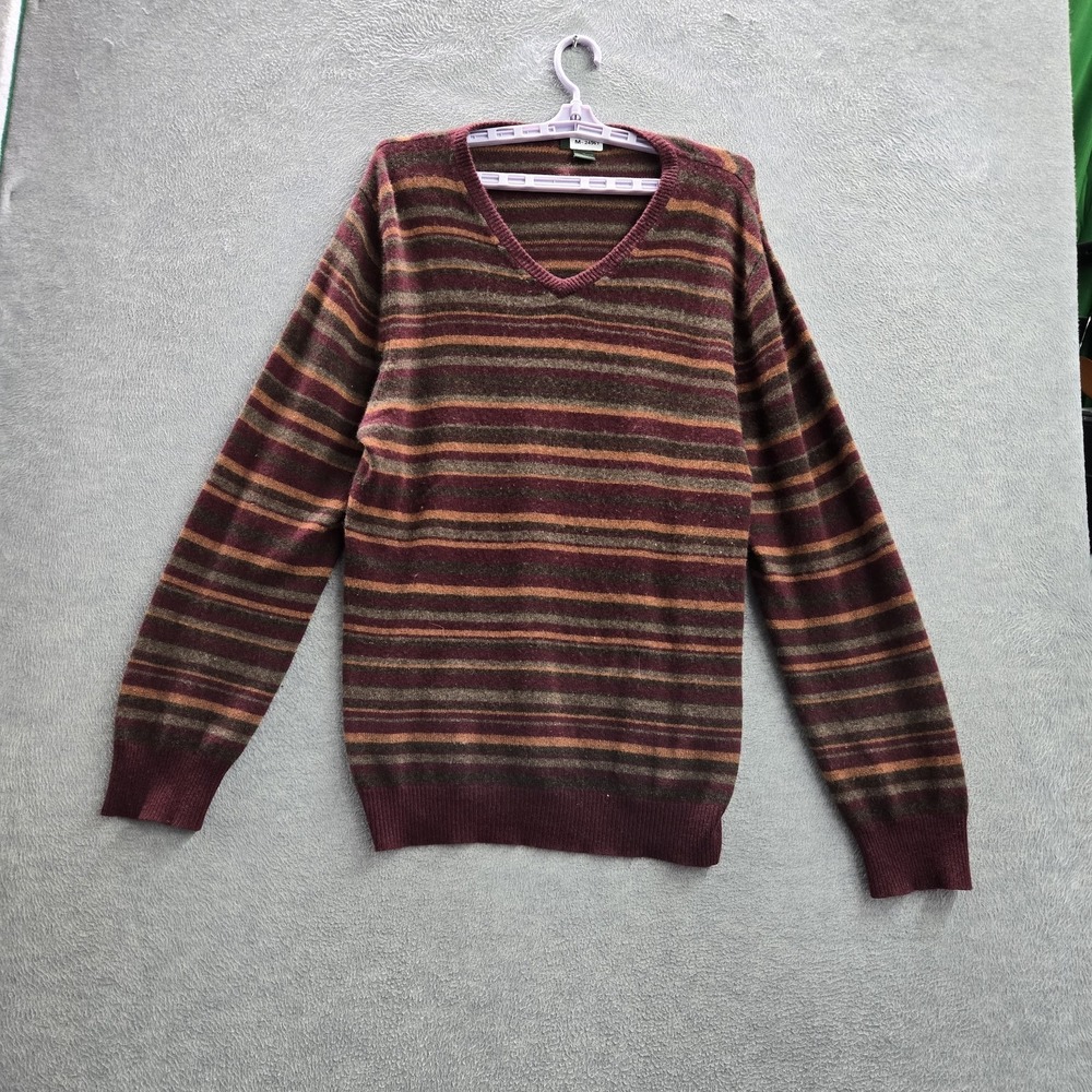 Marshall Field's Men Sweater L Burgundy Cashmere Striped Old Money Pullover